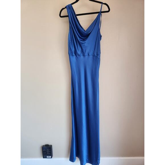 NWD Veronica Beard Sanderson Silk Satin Cowlneck Maxi Dress Gown Sz 8 Blue 2M455 - Picture 2 of 16